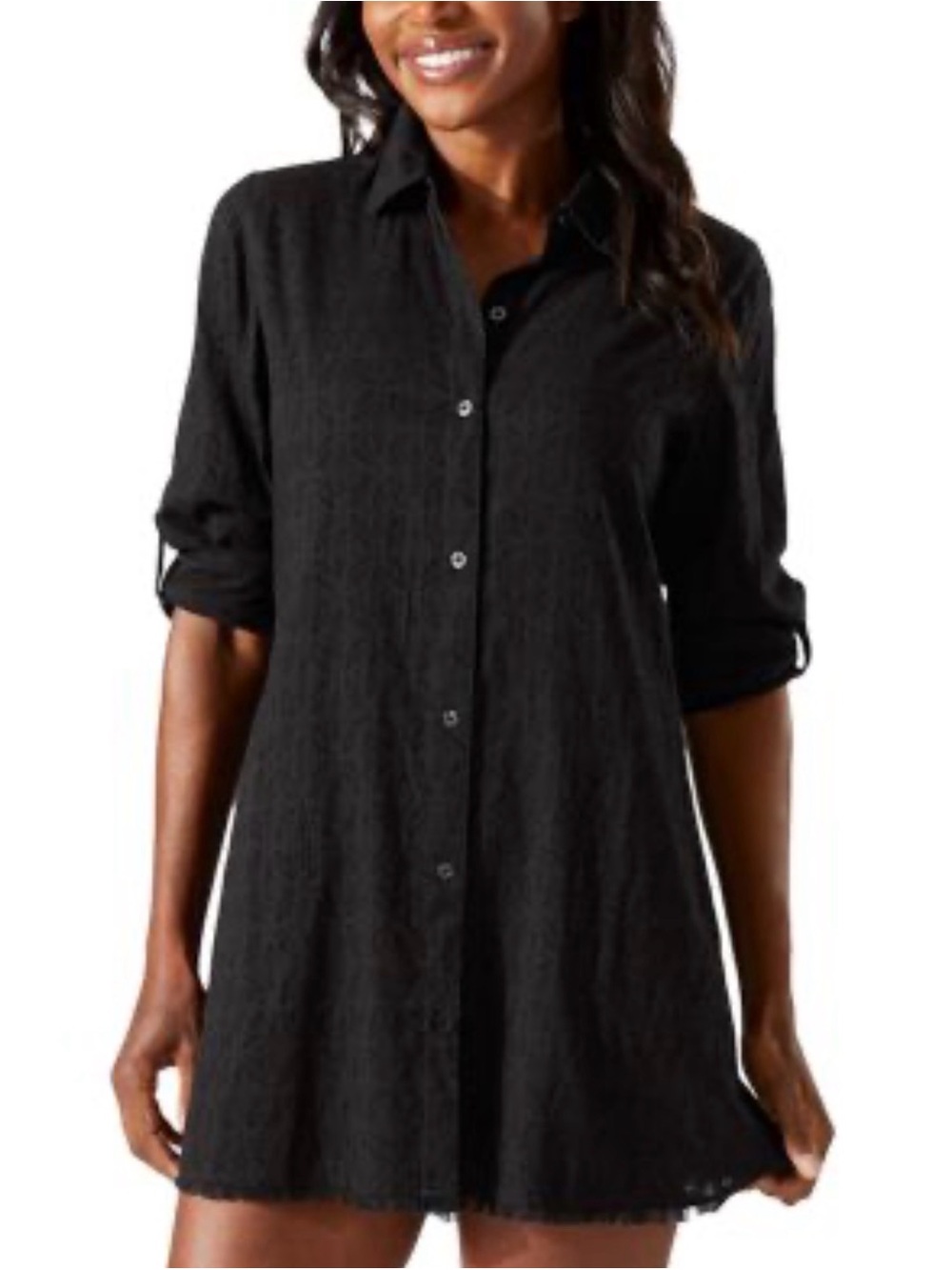 Tommy Bahama Black Button Swim Cover Up Embroidered Vacation